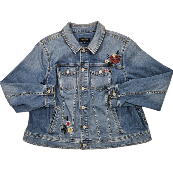 Talbots Women’s 2X Petite Embroidered Denim Jacket Blue Floral Button Front - Picture 1 of 8